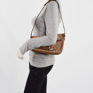 Gucci Beige/Ebony GG Canvas/Leather Horsebit 1955 Small Asymmetric Shoulder Bag